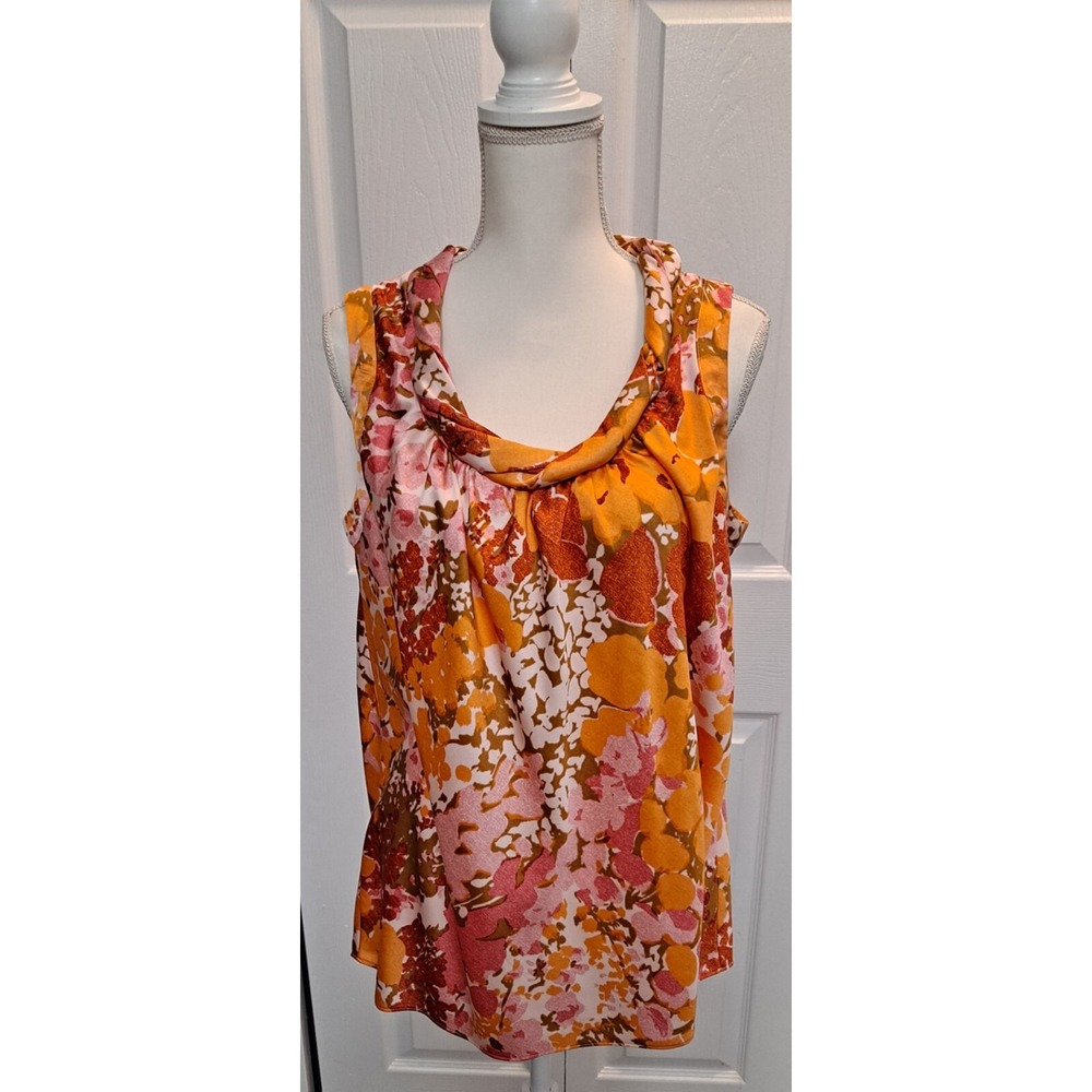 Talbots Sleevess Top Floral Pink Orange Size 1XL